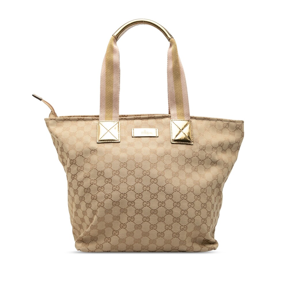 Gucci Gg Canvas Web Tote Pre-Loved Gold #317619G40B